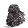 Artwork of Hungarian Puli moving towards viewer, corded coat moving from side to side. Artwork done in black and white.